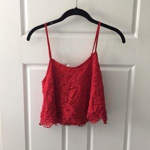 Red lace crop top